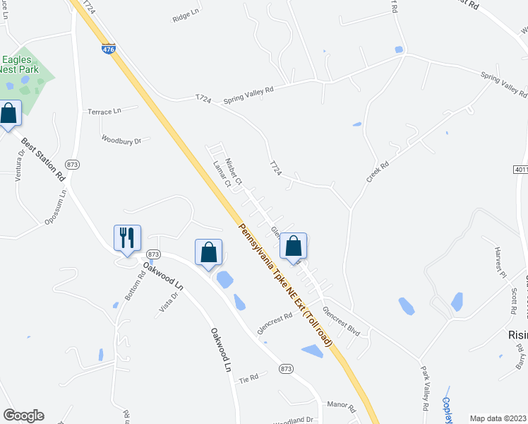 map of restaurants, bars, coffee shops, grocery stores, and more near 6259 Oreland Court in Slatington