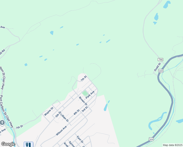 map of restaurants, bars, coffee shops, grocery stores, and more near 134 Valley Furnace Avenue in Port Carbon