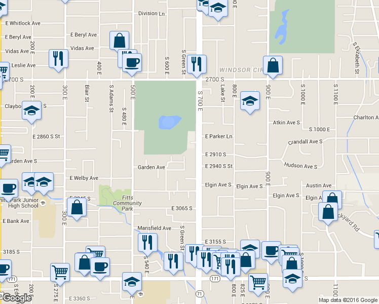 map of restaurants, bars, coffee shops, grocery stores, and more near 2876-2898 700 East in South Salt Lake