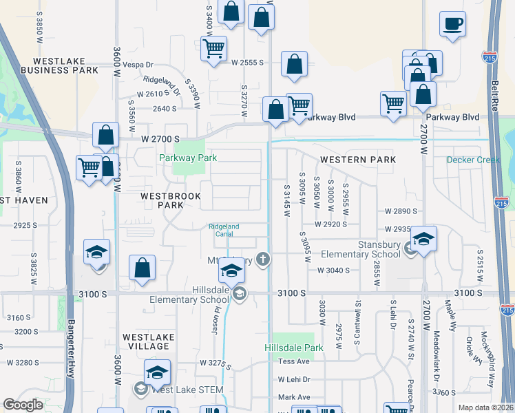 map of restaurants, bars, coffee shops, grocery stores, and more near 3242 West Chester Park Drive in West Valley City