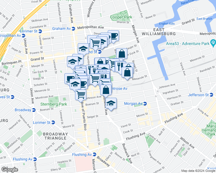 map of restaurants, bars, coffee shops, grocery stores, and more near in Brooklyn
