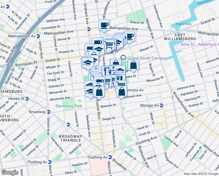 map of restaurants, bars, coffee shops, grocery stores, and more near in Brooklyn