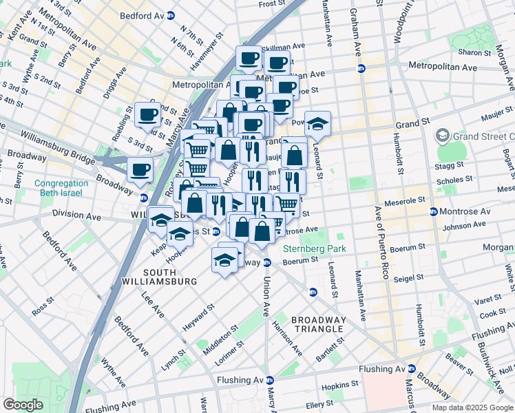 map of restaurants, bars, coffee shops, grocery stores, and more near in Brooklyn