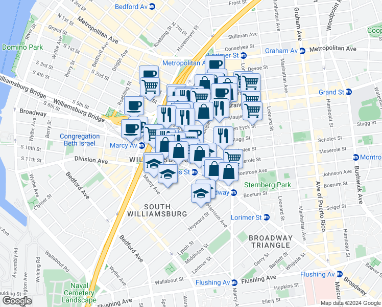 map of restaurants, bars, coffee shops, grocery stores, and more near in Brooklyn