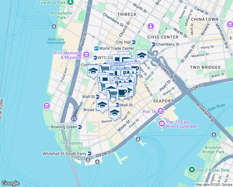 map of restaurants, bars, coffee shops, grocery stores, and more near in New York