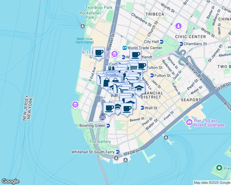 map of restaurants, bars, coffee shops, grocery stores, and more near in New York