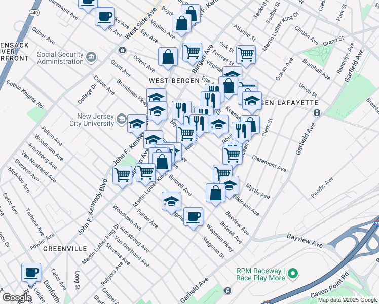 map of restaurants, bars, coffee shops, grocery stores, and more near in Jersey City
