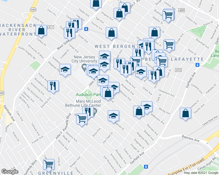map of restaurants, bars, coffee shops, grocery stores, and more near 218 Wilkinson Avenue in Jersey City