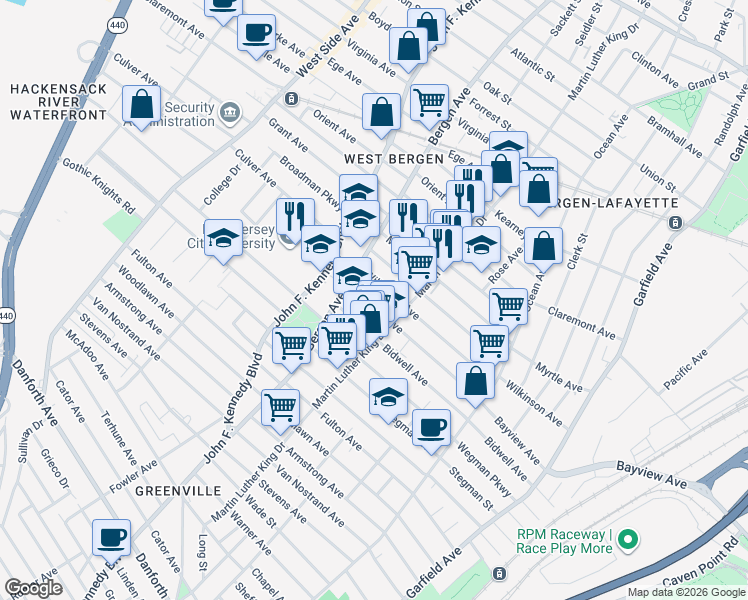 map of restaurants, bars, coffee shops, grocery stores, and more near 218 Wilkinson Avenue in Jersey City