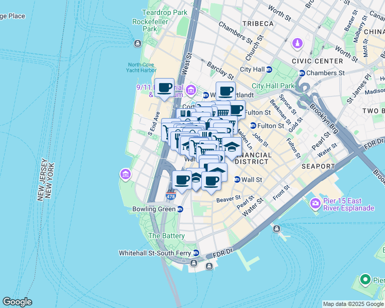map of restaurants, bars, coffee shops, grocery stores, and more near in New York