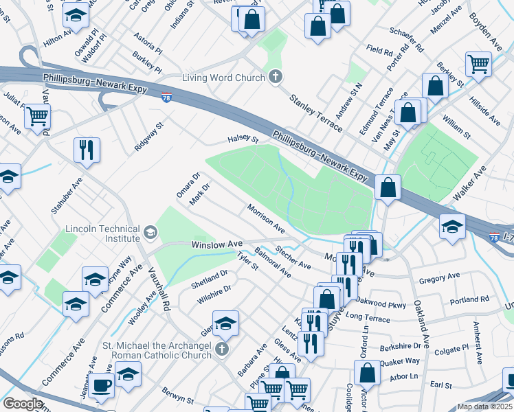 map of restaurants, bars, coffee shops, grocery stores, and more near 2225 Morrison Avenue in Union