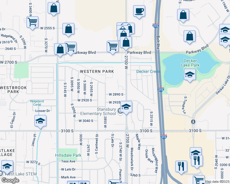map of restaurants, bars, coffee shops, grocery stores, and more near 2784 West 2890 South in West Valley City
