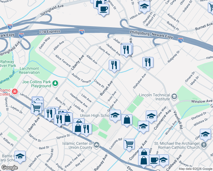 map of restaurants, bars, coffee shops, grocery stores, and more near 1212 Burnet Avenue in Union