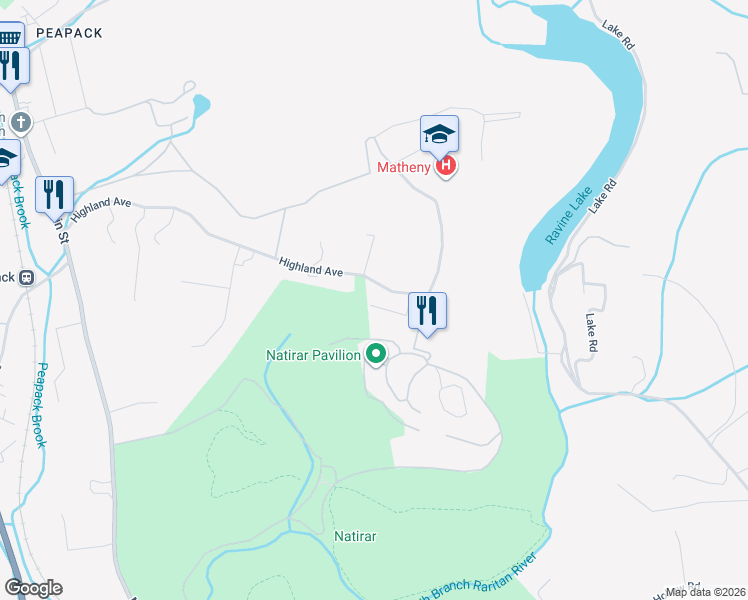 map of restaurants, bars, coffee shops, grocery stores, and more near 58 Highland Avenue in Far Hills