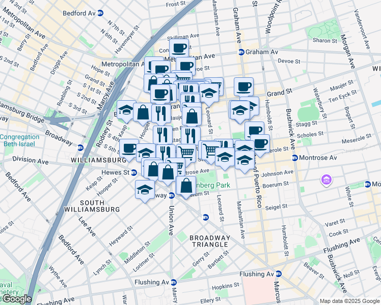 map of restaurants, bars, coffee shops, grocery stores, and more near in Brooklyn