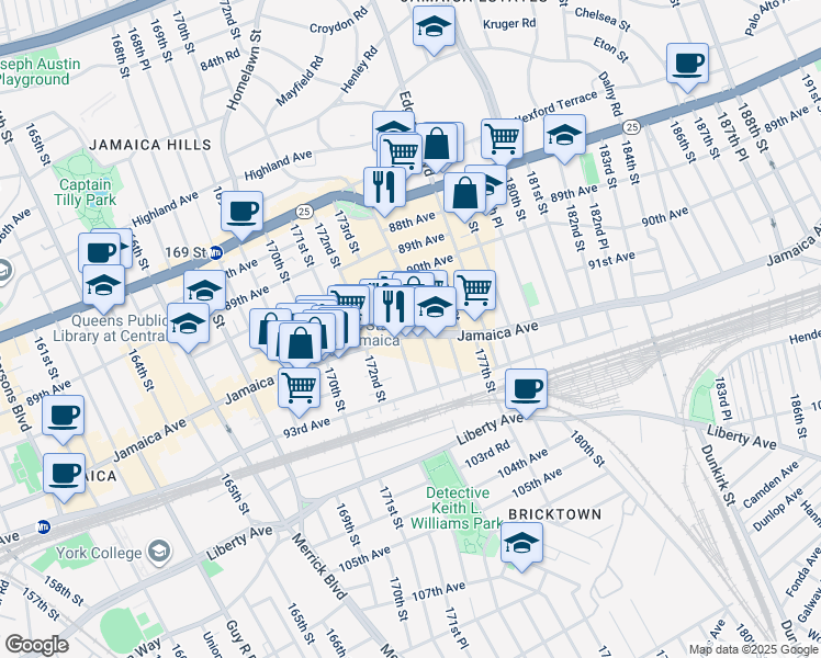 map of restaurants, bars, coffee shops, grocery stores, and more near in Queens