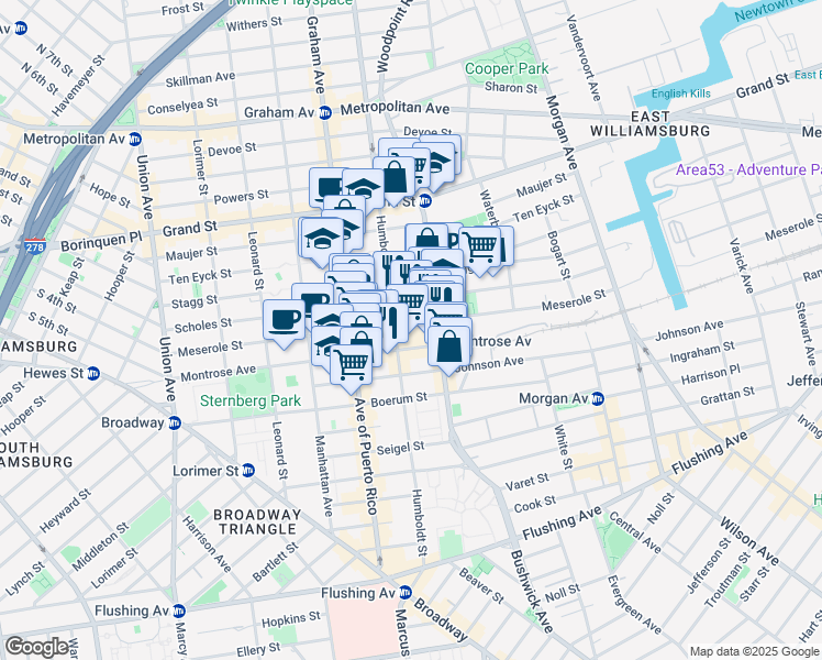 map of restaurants, bars, coffee shops, grocery stores, and more near in Brooklyn