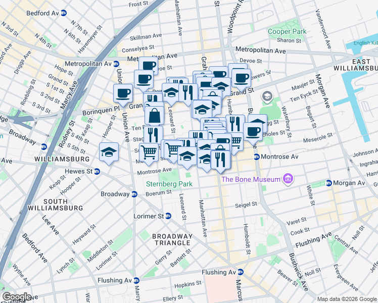map of restaurants, bars, coffee shops, grocery stores, and more near in Brooklyn