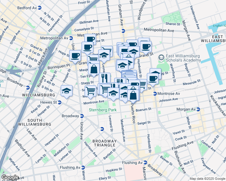map of restaurants, bars, coffee shops, grocery stores, and more near in Brooklyn