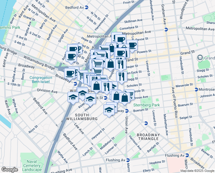 map of restaurants, bars, coffee shops, grocery stores, and more near in Brooklyn