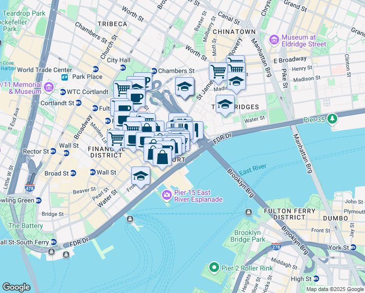 map of restaurants, bars, coffee shops, grocery stores, and more near 273 Water Street in Brooklyn