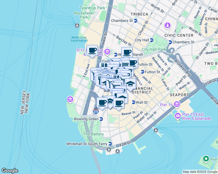 map of restaurants, bars, coffee shops, grocery stores, and more near in New York