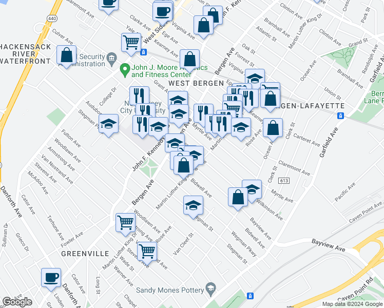 map of restaurants, bars, coffee shops, grocery stores, and more near 218 Wilkinson Avenue in Jersey City