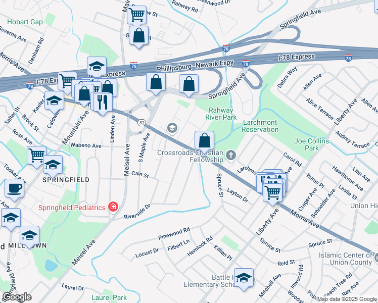 map of restaurants, bars, coffee shops, grocery stores, and more near 10 Marion Avenue in Springfield
