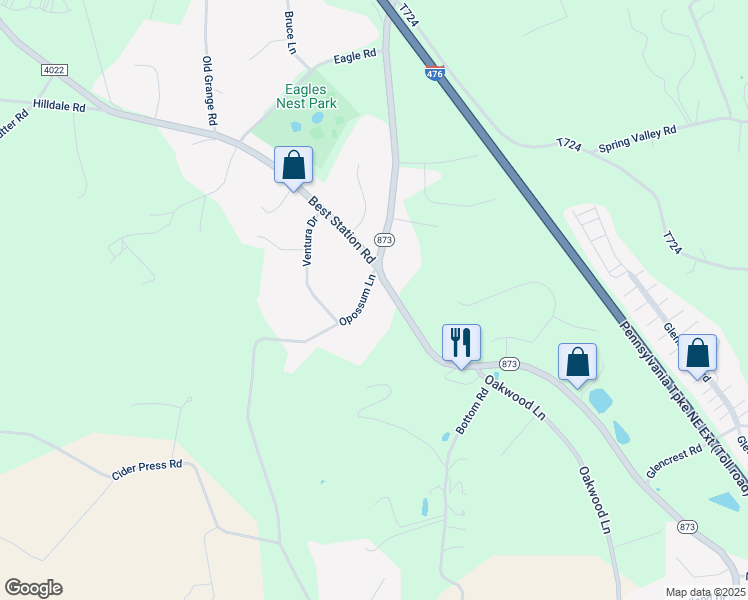 map of restaurants, bars, coffee shops, grocery stores, and more near 6375 Opossum Lane in Slatington