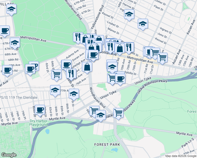 map of restaurants, bars, coffee shops, grocery stores, and more near 31 in Queens