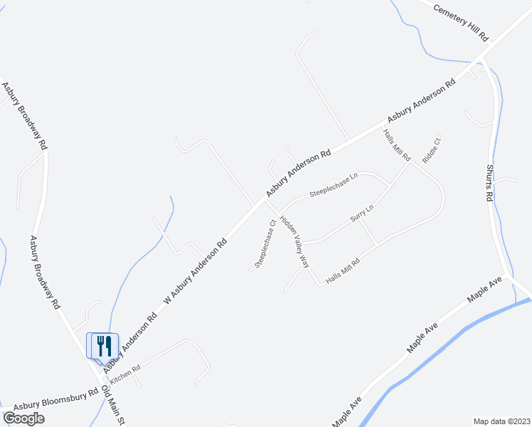 map of restaurants, bars, coffee shops, grocery stores, and more near 21 Steeplechase Lane in Asbury