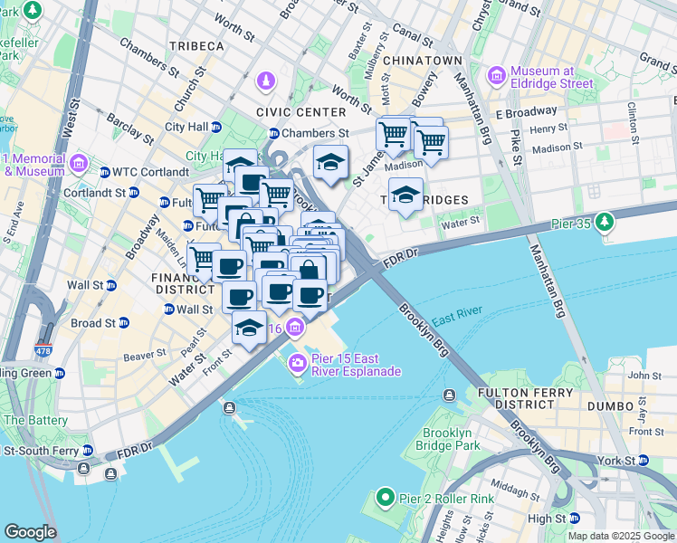map of restaurants, bars, coffee shops, grocery stores, and more near 273 Water Street in Brooklyn