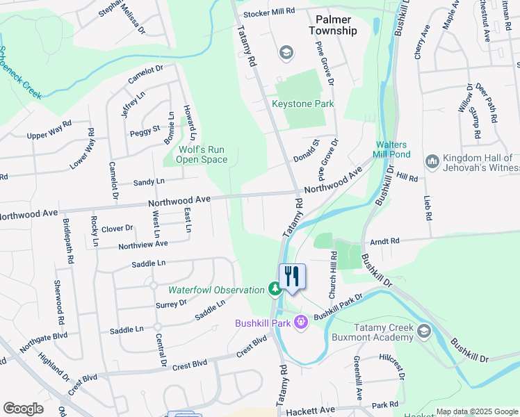 map of restaurants, bars, coffee shops, grocery stores, and more near 2324 Northwood Avenue in Easton