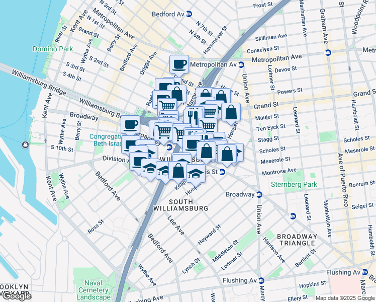 map of restaurants, bars, coffee shops, grocery stores, and more near in Brooklyn