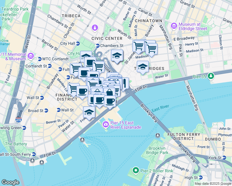 map of restaurants, bars, coffee shops, grocery stores, and more near 273 Water Street in Brooklyn