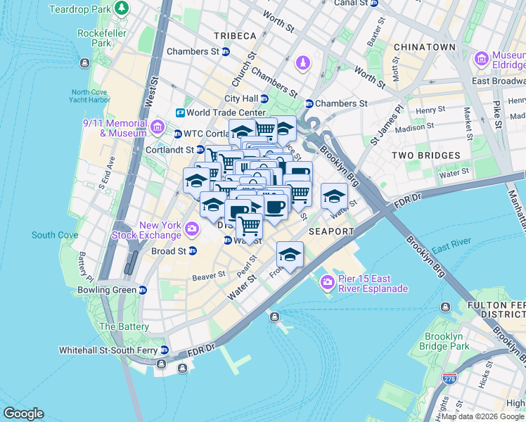 map of restaurants, bars, coffee shops, grocery stores, and more near in New York