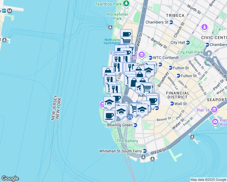 map of restaurants, bars, coffee shops, grocery stores, and more near in New York