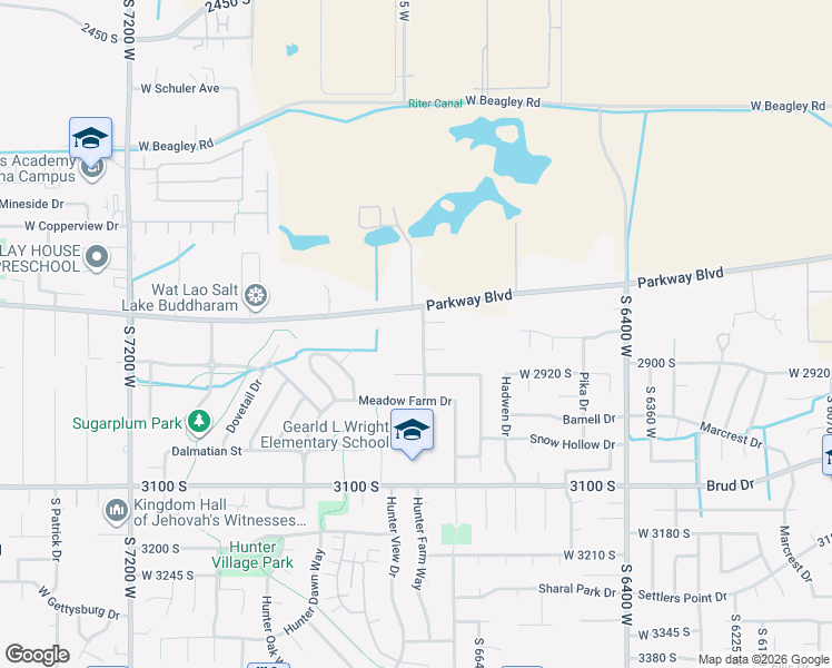 map of restaurants, bars, coffee shops, grocery stores, and more near 2845 Hunter Crest Drive in West Valley City