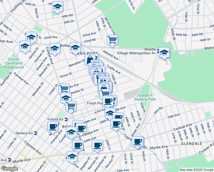 map of restaurants, bars, coffee shops, grocery stores, and more near in Queens