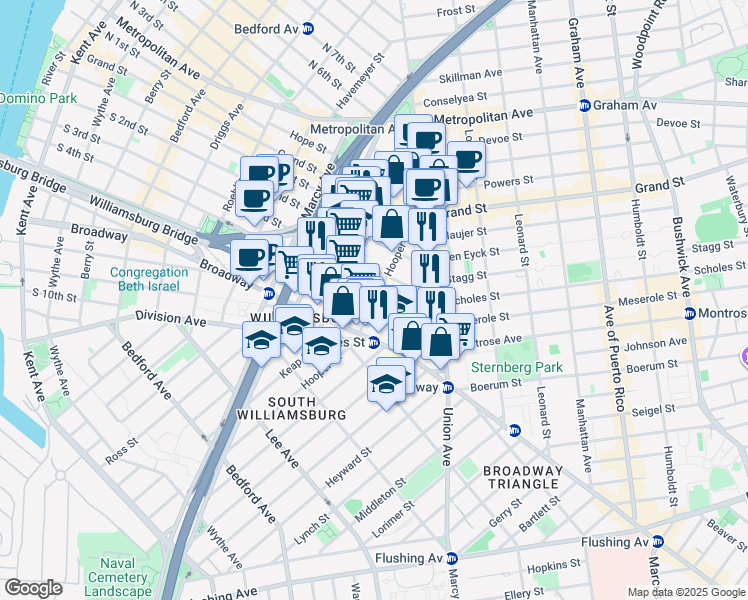 map of restaurants, bars, coffee shops, grocery stores, and more near in Brooklyn