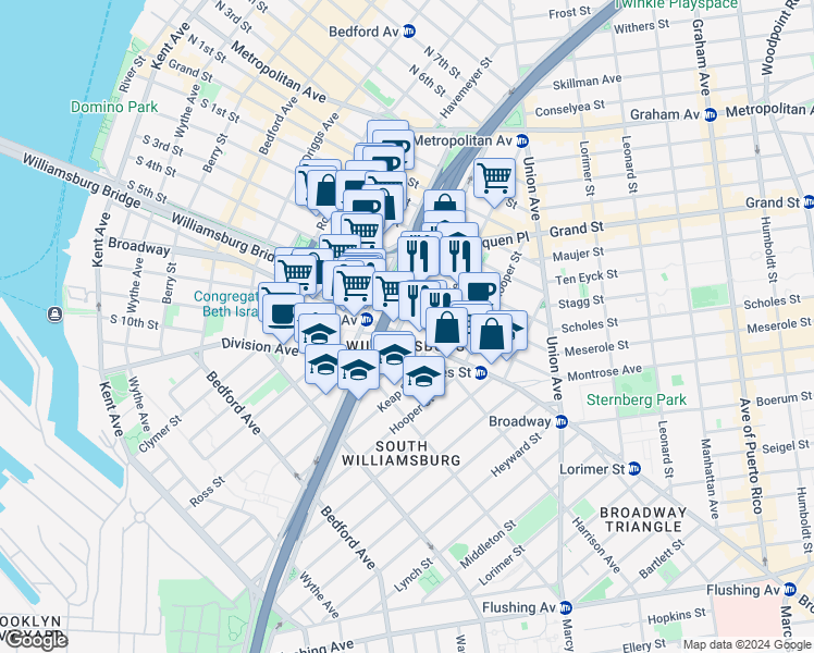 map of restaurants, bars, coffee shops, grocery stores, and more near in Brooklyn