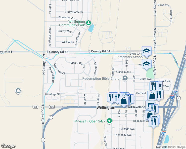 map of restaurants, bars, coffee shops, grocery stores, and more near 8535 Citation Drive in Wellington