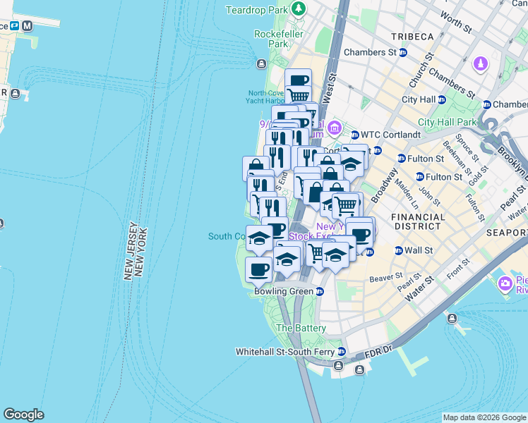 map of restaurants, bars, coffee shops, grocery stores, and more near in New York