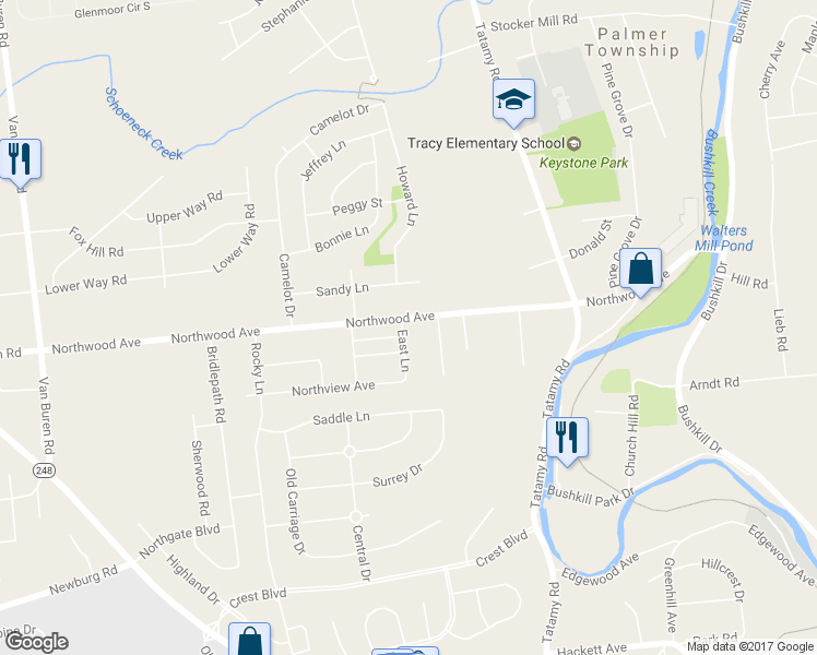 map of restaurants, bars, coffee shops, grocery stores, and more near 2426 Northwood Avenue in Easton