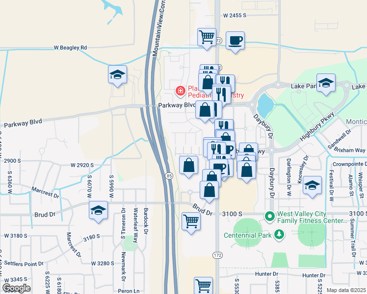 map of restaurants, bars, coffee shops, grocery stores, and more near 2853 Kinsey Court in West Valley City
