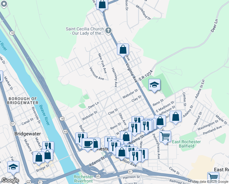 map of restaurants, bars, coffee shops, grocery stores, and more near 508 Harmony Avenue in Rochester