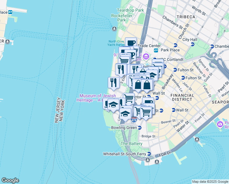 map of restaurants, bars, coffee shops, grocery stores, and more near in New York