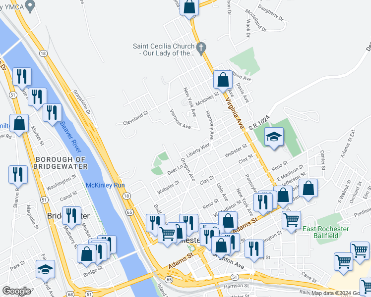 map of restaurants, bars, coffee shops, grocery stores, and more near 316 Lloyd Street in Rochester