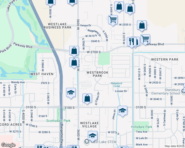 map of restaurants, bars, coffee shops, grocery stores, and more near 2856 Brookway Drive in West Valley City