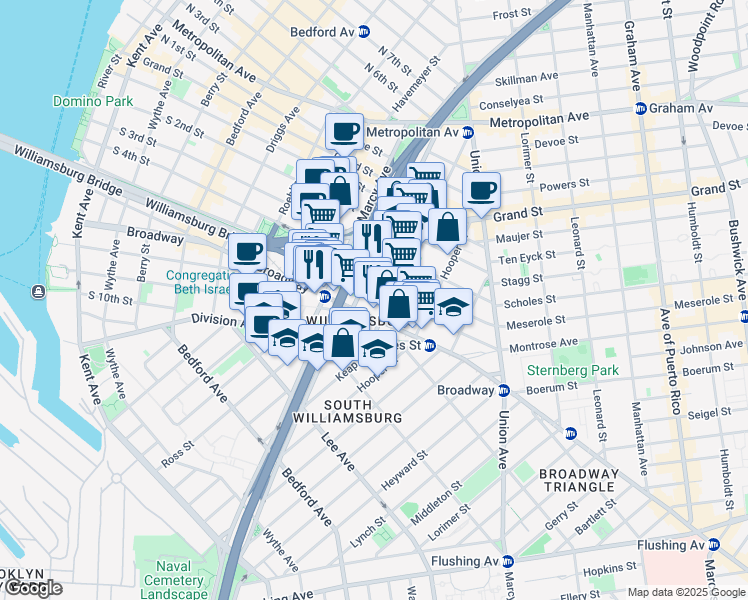 map of restaurants, bars, coffee shops, grocery stores, and more near in Brooklyn